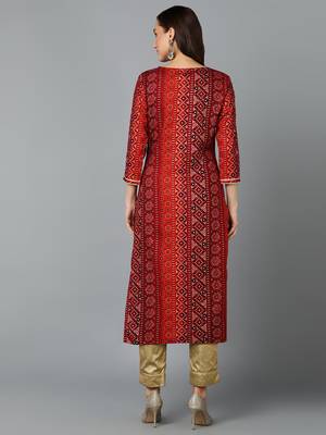 women maroon viscose rayon bandhani embroidered straight kurta 4