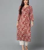 women mauve viscose rayon floral printed straight kurta