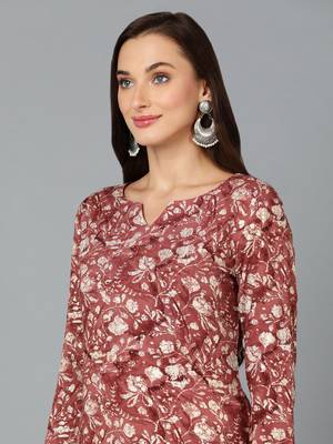 women mauve viscose rayon floral printed straight kurta 2