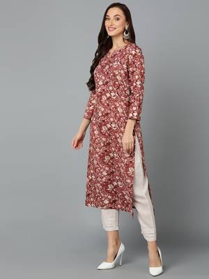 women mauve viscose rayon floral printed straight kurta 3