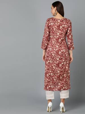 women mauve viscose rayon floral printed straight kurta 4