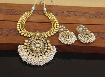 Designer gold plated kempu necklace set 2