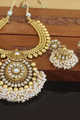 Designer gold plated kempu necklace set