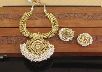 Designer gold plated kempu necklace set 3
