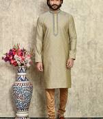 Grey embroidered art silk kurta pajama