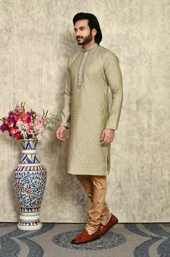 Grey embroidered art silk kurta pajama