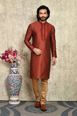 Maroon embroidered art silk kurta pajama 1