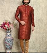Maroon embroidered art silk kurta pajama