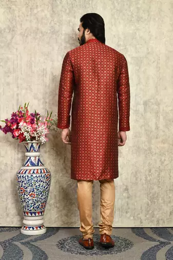 Maroon embroidered art silk kurta pajama