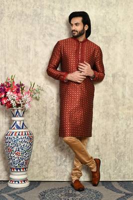Maroon embroidered art silk kurta pajama 4