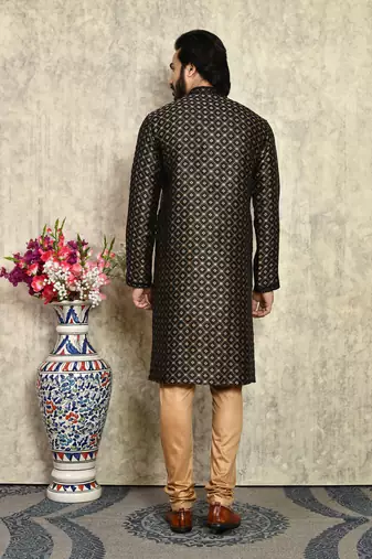 Black embroidered art silk kurta pajama