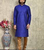 Blue plain art silk kurta pajama