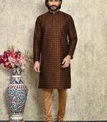 Chocolate plain art silk kurta pajama