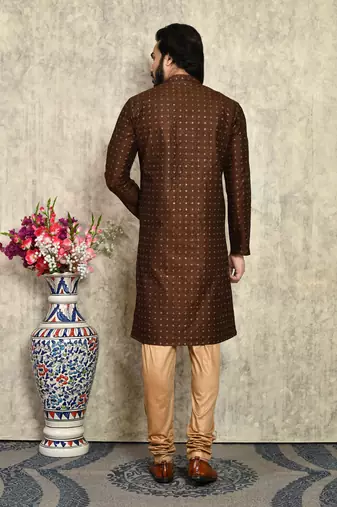 Chocolate plain art silk kurta pajama