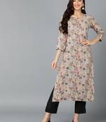 women grey viscose rayon floral printed straight kurta