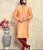 Rust embroidered art silk kurta pajama