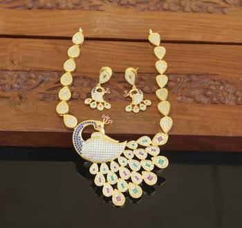 Designer gold plated cz peacock necklace set 1