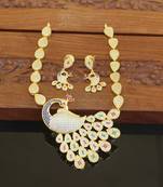 Designer gold plated cz peacock necklace set