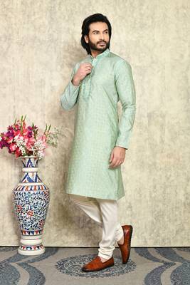 Pista embroidered art silk kurta pajama 2