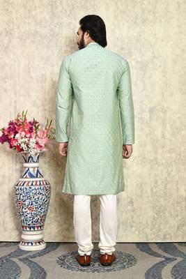 Pista embroidered art silk kurta pajama 3