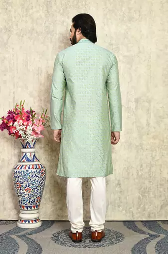 Pista embroidered art silk kurta pajama