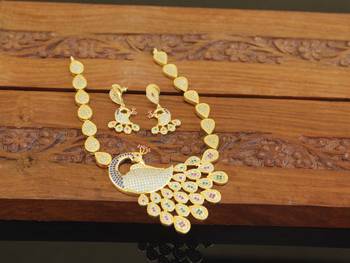 Designer gold plated cz peacock necklace set 2