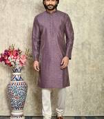 Purple plain art silk kurta pajama