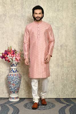 Rust plain art silk kurta pajama 1
