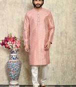 Rust plain art silk kurta pajama