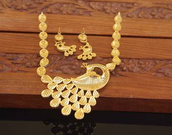 Designer gold plated cz peacock necklace set 3