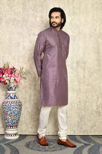 Purple plain art silk kurta pajama