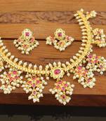 Designer gold plated real kempu guttha pusalu necklace set