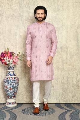 Mauve plain cotton kurta pajama 1