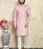 Mauve plain cotton kurta pajama