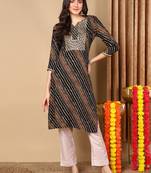 women black viscose rayon leheriya embroidered straight kurta