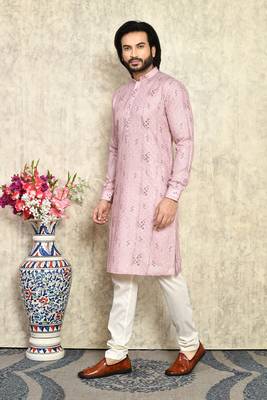 Mauve plain cotton kurta pajama 2