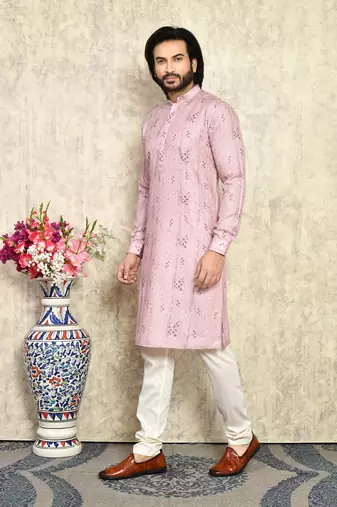 Mauve plain cotton kurta pajama
