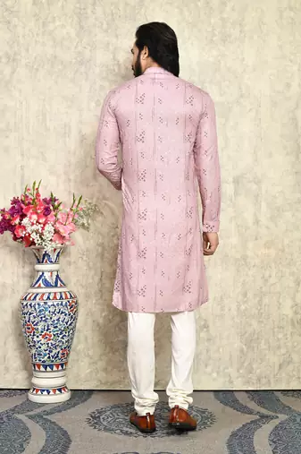 Mauve plain cotton kurta pajama
