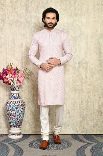 Rust plain cotton kurta pajama