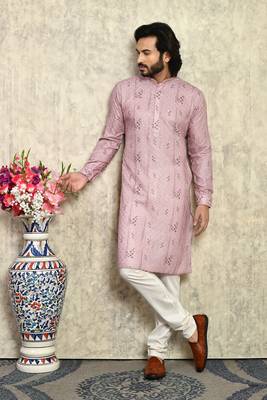 Mauve plain cotton kurta pajama 4