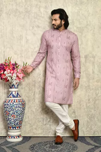Mauve plain cotton kurta pajama