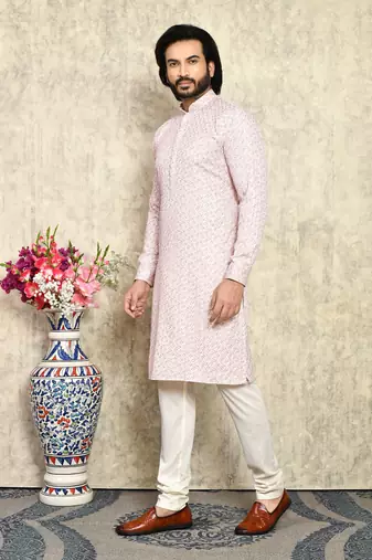 Rust plain cotton kurta pajama