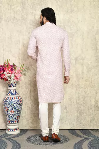 Rust plain cotton kurta pajama
