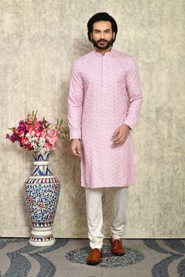 Pink plain cotton kurta pajama 1