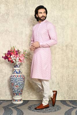 Pink plain cotton kurta pajama 2