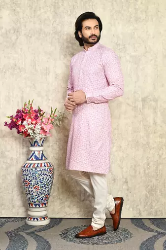 Pink plain cotton kurta pajama