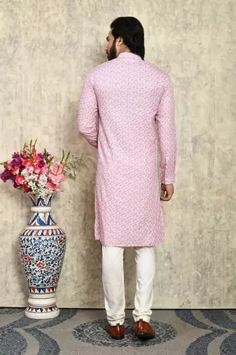 Pink plain cotton kurta pajama