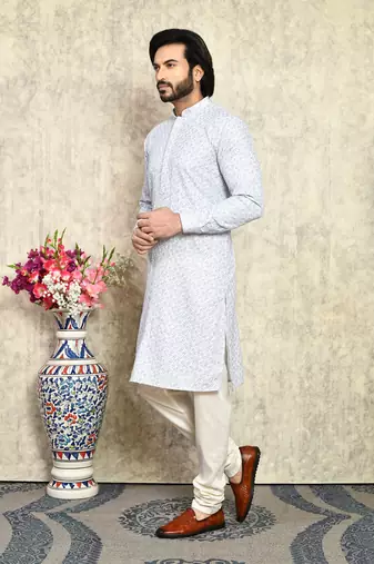 Grey plain cotton kurta pajama