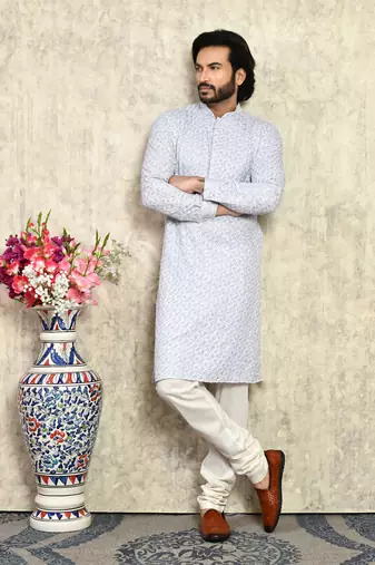 Grey plain cotton kurta pajama
