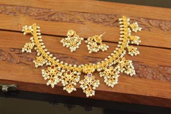 Designer gold plated real kempu guttha pusalu necklace set 4